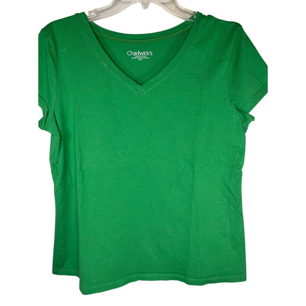 Chadwick’s V-neck short sleeve 100% cotton shirt, green, size L, EUC